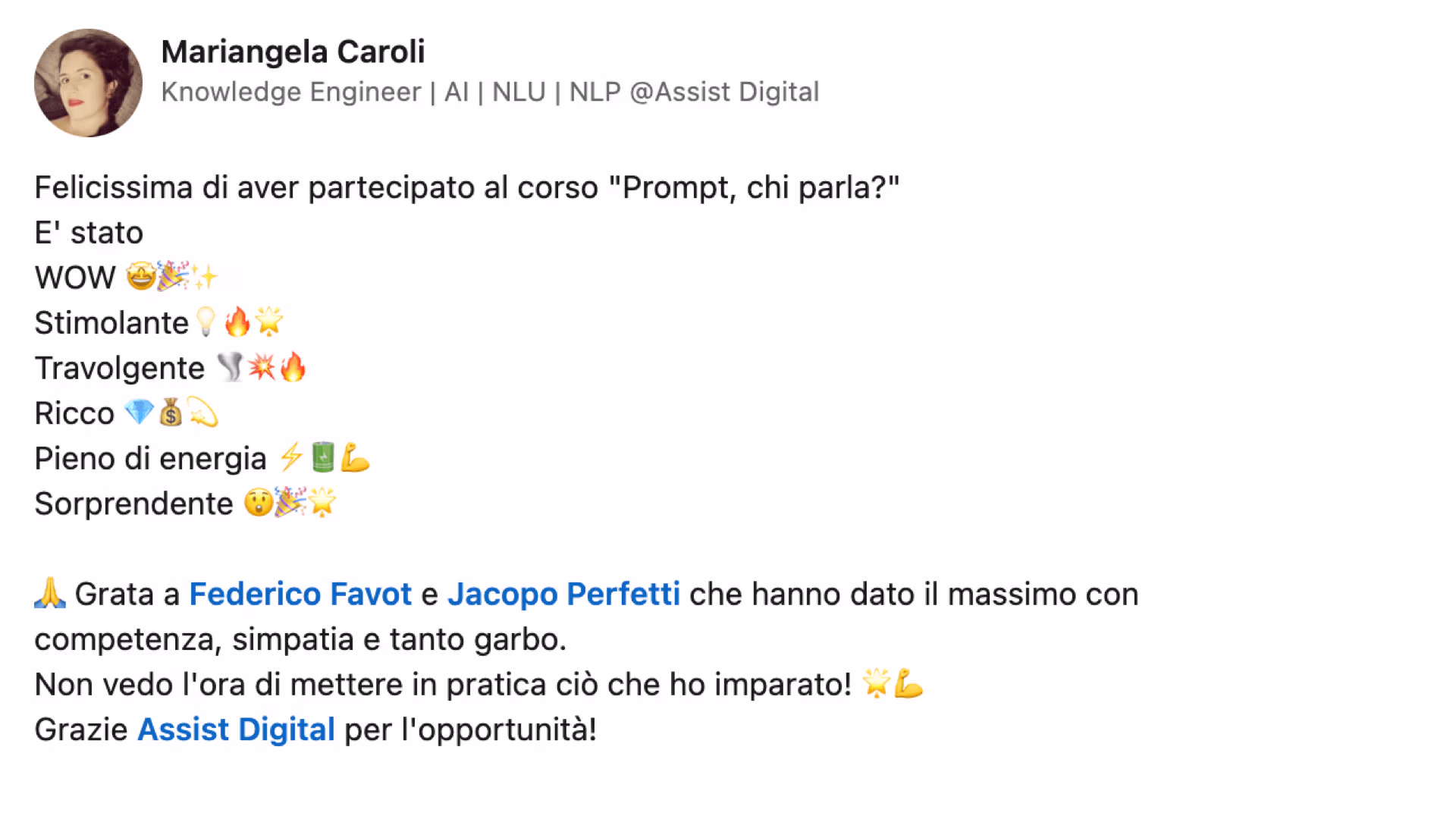 Feedback 153 di uno studente del corso Prompt, Chi Parla?