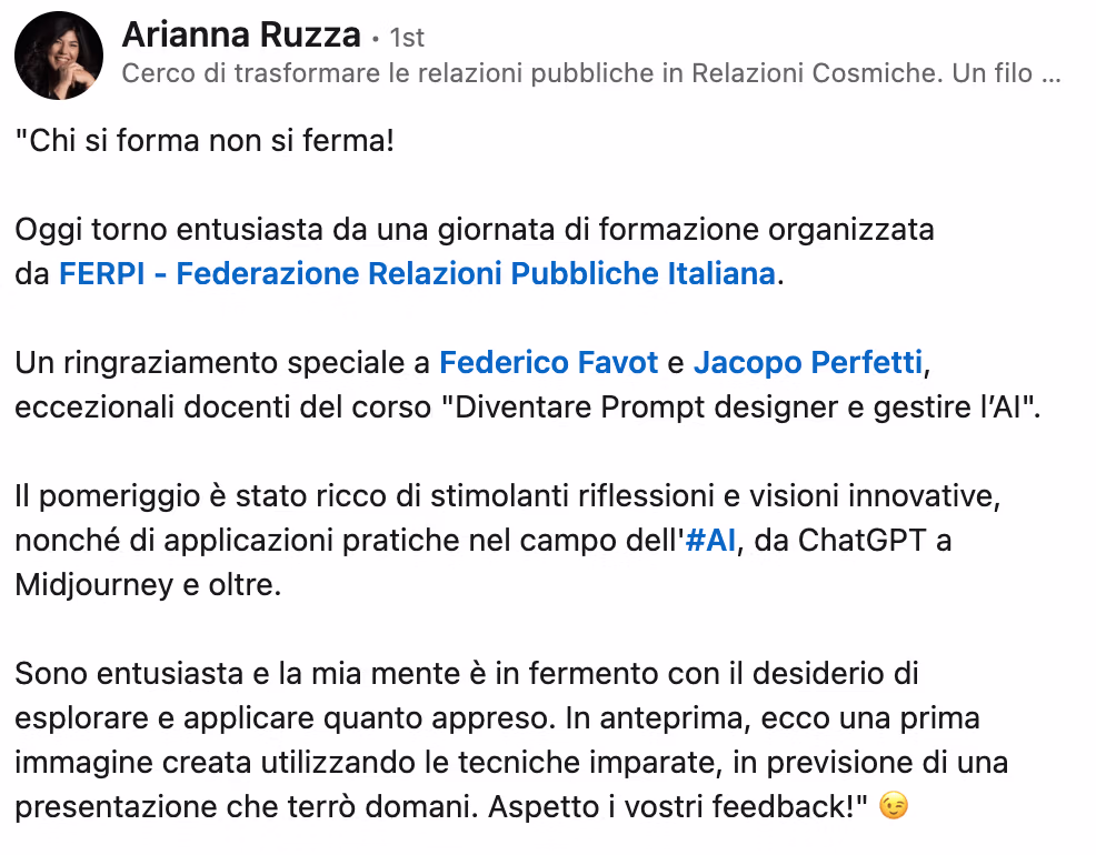 Feedback 162 di uno studente del corso Prompt, Chi Parla?