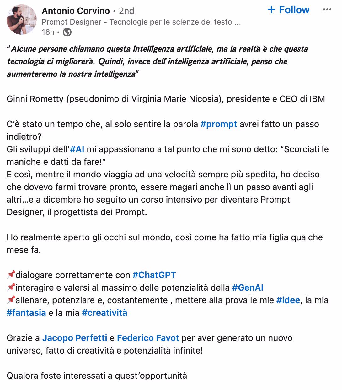 Feedback 129 di uno studente del corso Prompt, Chi Parla?