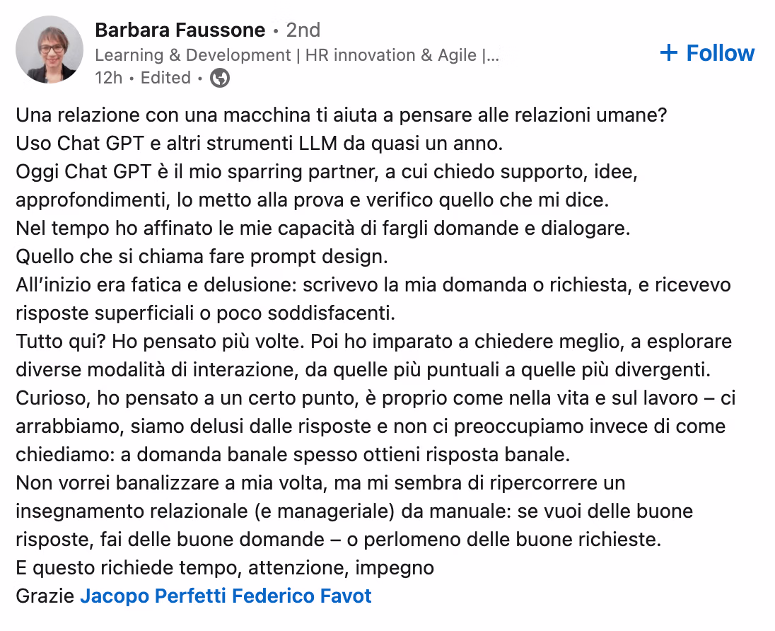Feedback 128 di uno studente del corso Prompt, Chi Parla?