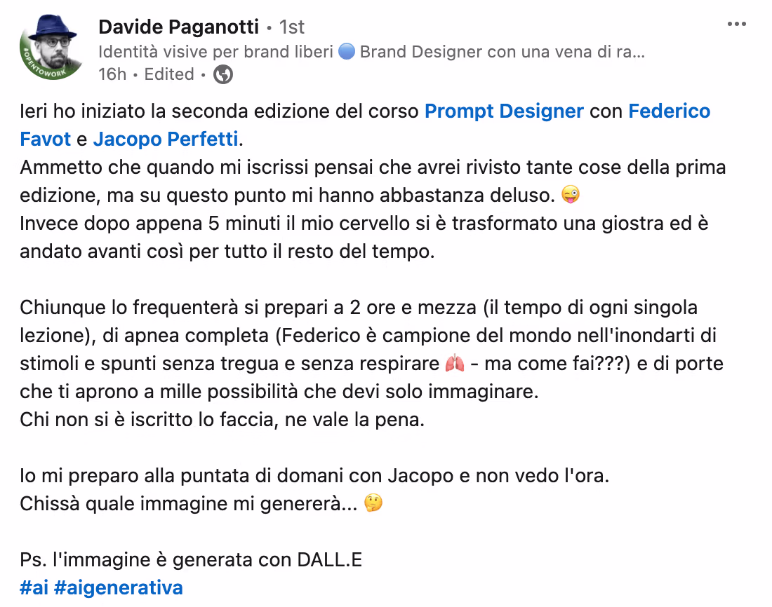 Feedback 127 di uno studente del corso Prompt, Chi Parla?