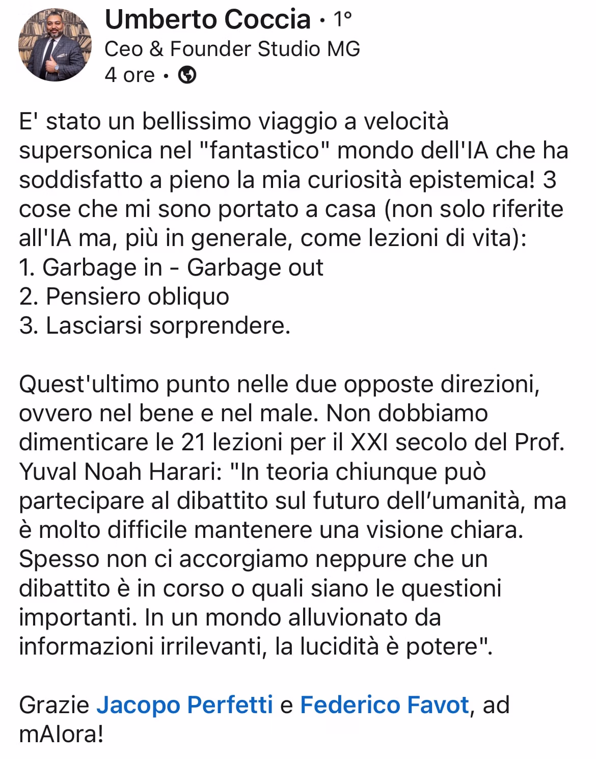 Feedback 126 di uno studente del corso Prompt, Chi Parla?