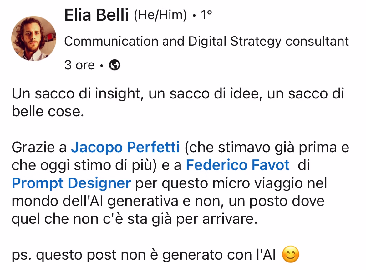 Feedback 125 di uno studente del corso Prompt, Chi Parla?