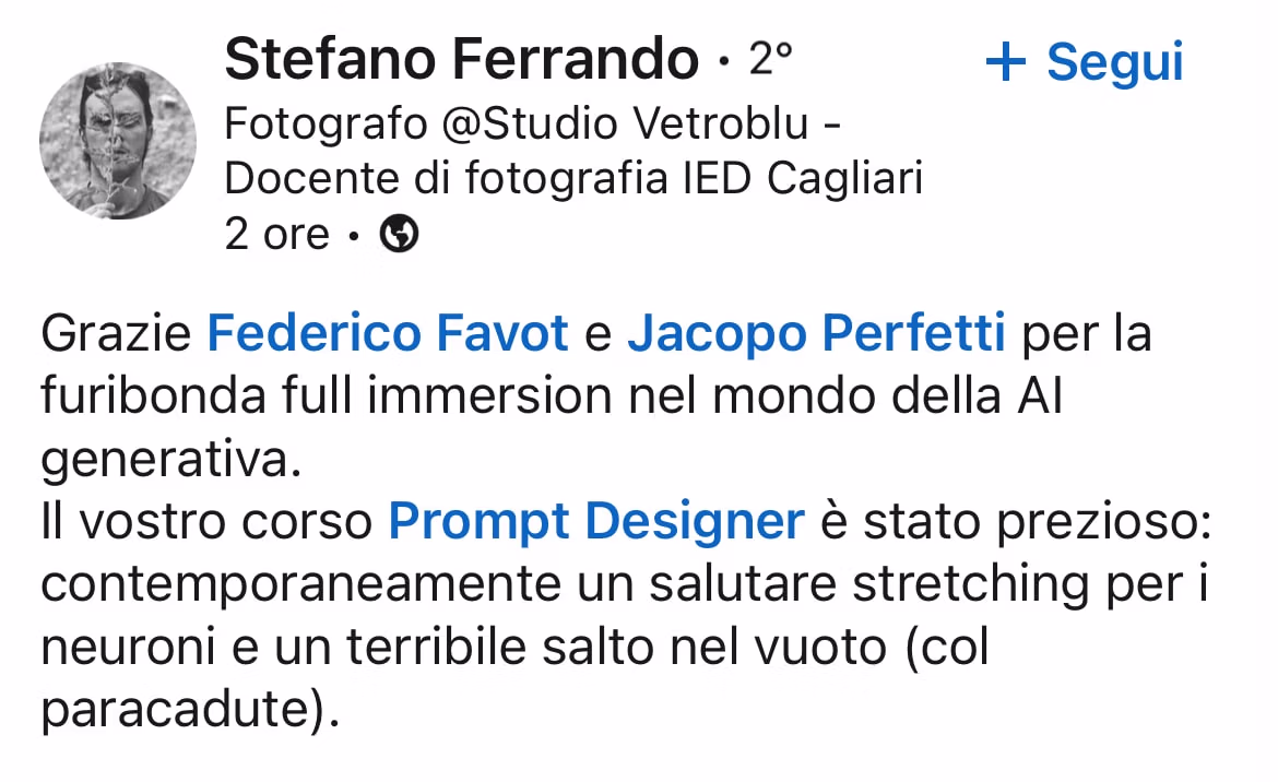 Feedback 123 di uno studente del corso Prompt, Chi Parla?