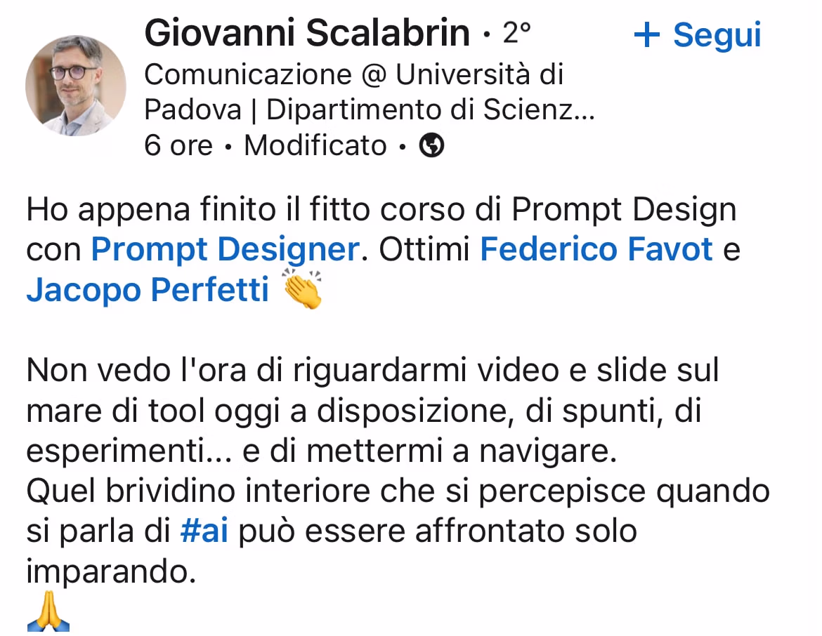 Feedback 121 di uno studente del corso Prompt, Chi Parla?