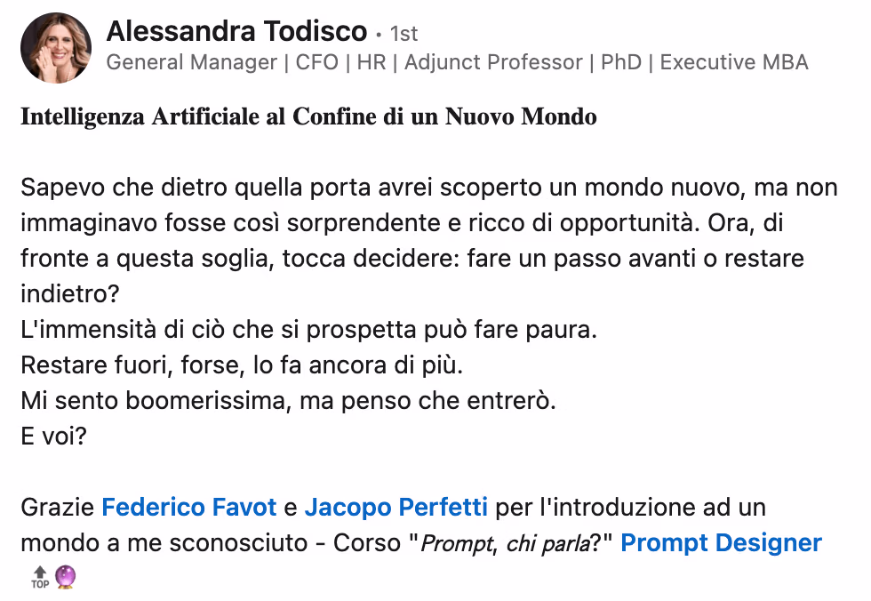 Feedback 163 di uno studente del corso Prompt, Chi Parla?
