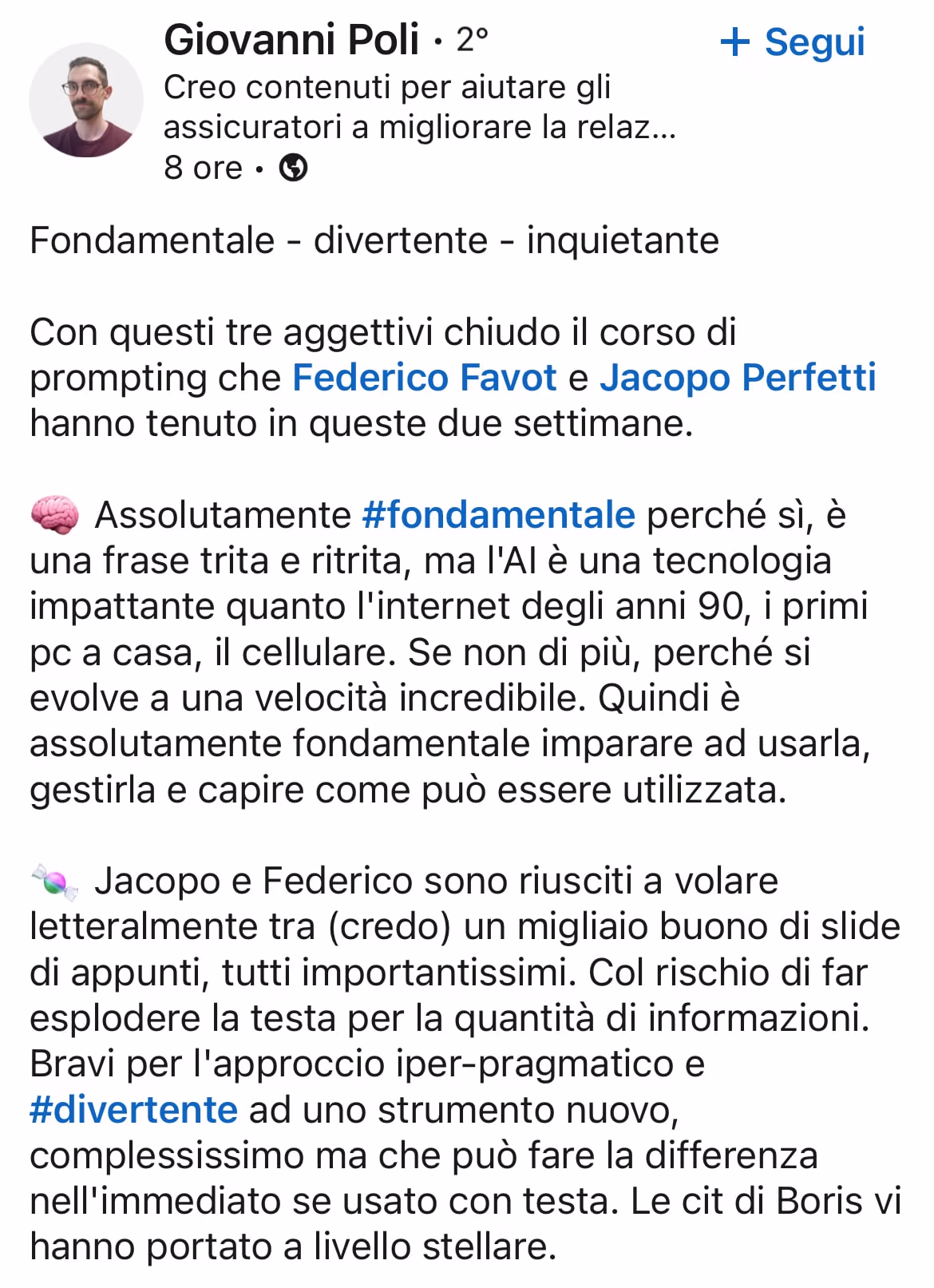 Feedback 113 di uno studente del corso Prompt, Chi Parla?