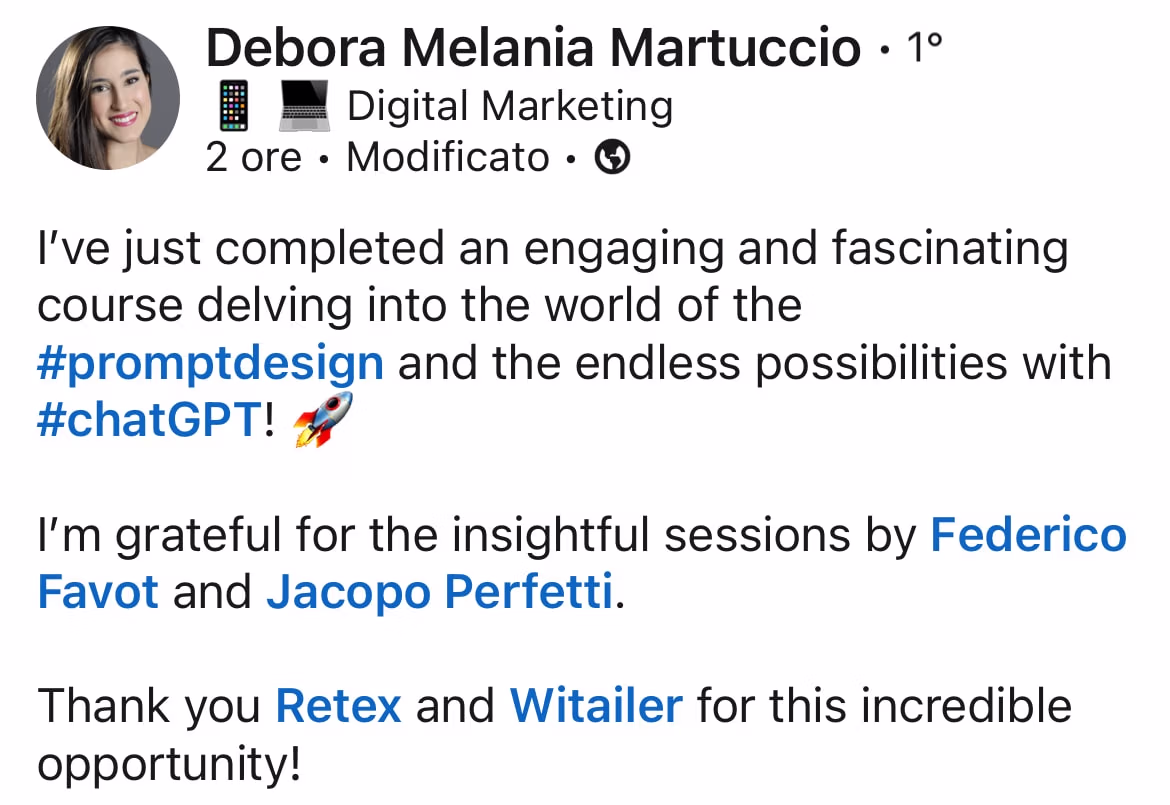 Feedback 114 di uno studente del corso Prompt, Chi Parla?