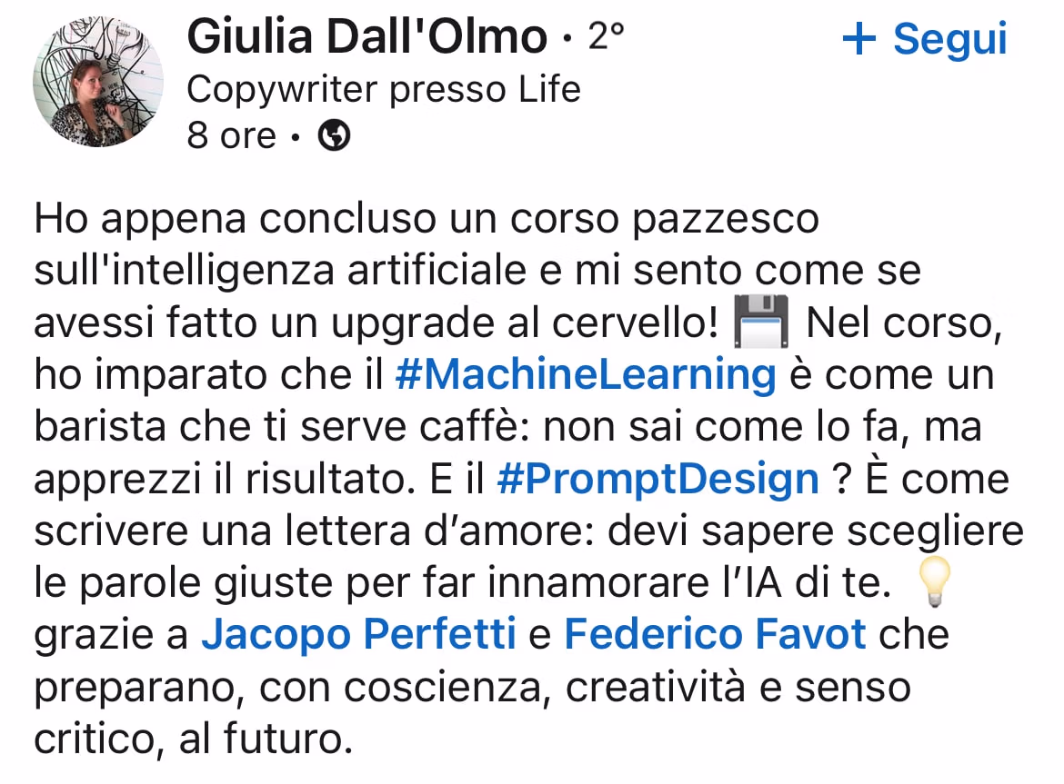 Feedback 116 di uno studente del corso Prompt, Chi Parla?