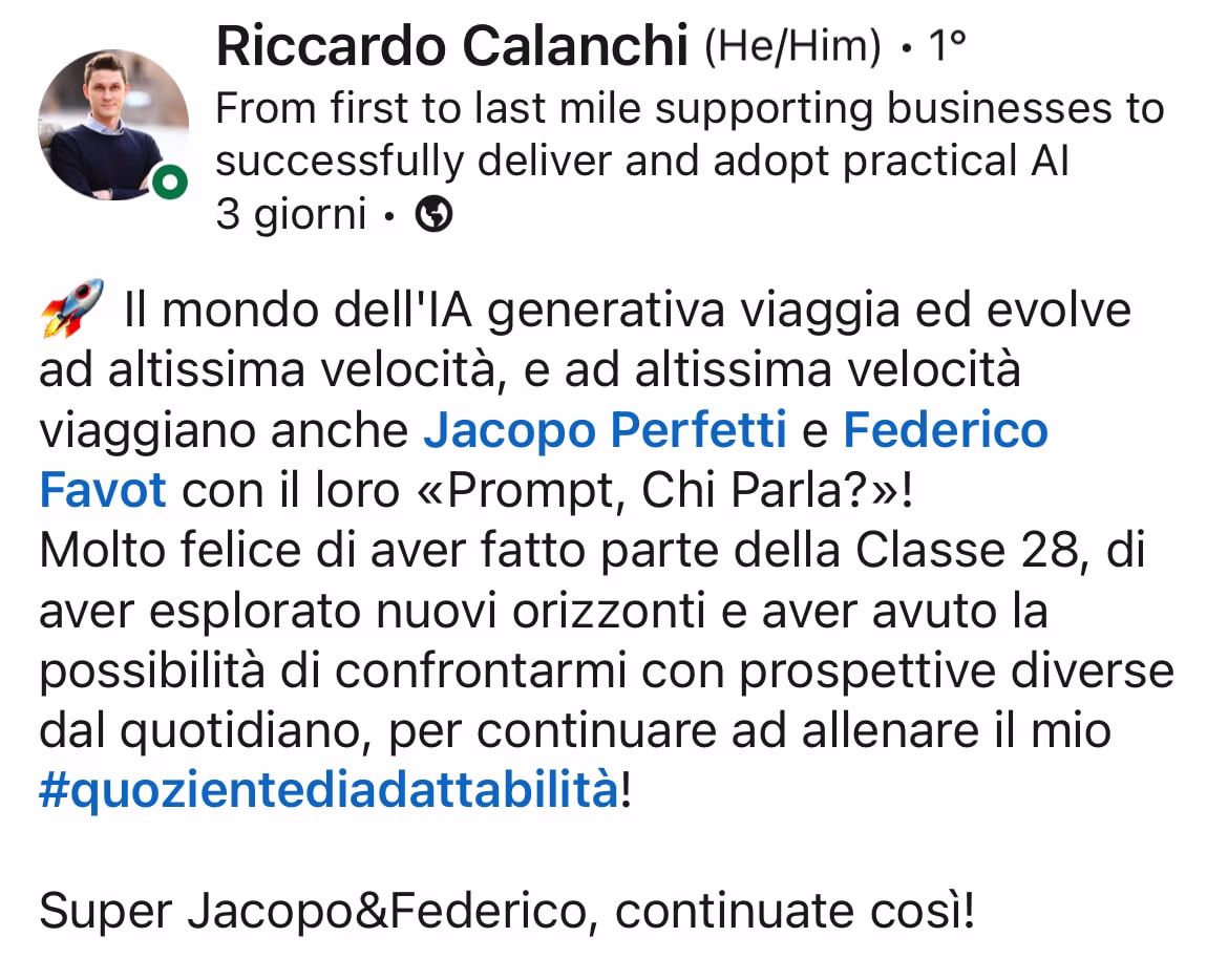 Feedback 117 di uno studente del corso Prompt, Chi Parla?
