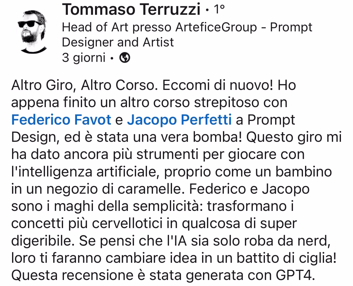 Feedback 118 di uno studente del corso Prompt, Chi Parla?