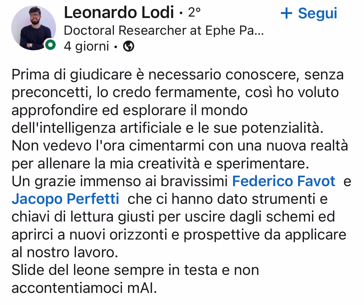 Feedback 119 di uno studente del corso Prompt, Chi Parla?