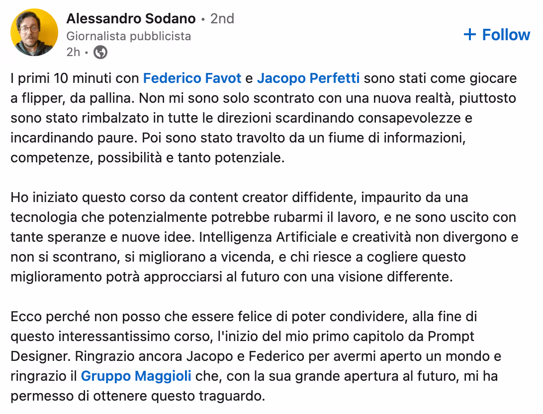 Feedback 112 di uno studente del corso Prompt, Chi Parla?