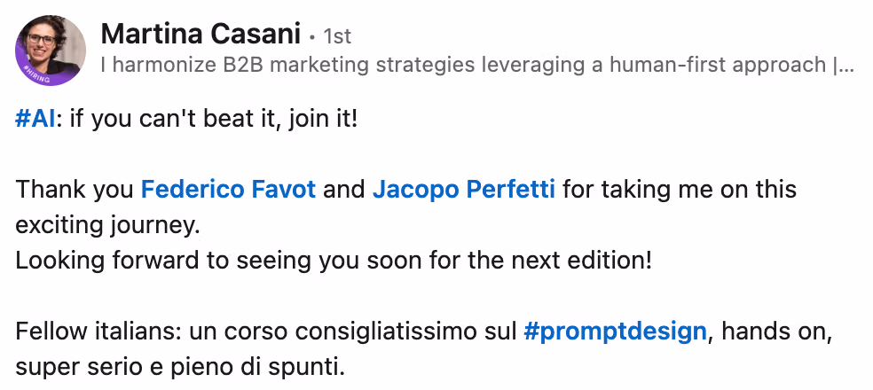 Feedback 164 di uno studente del corso Prompt, Chi Parla?