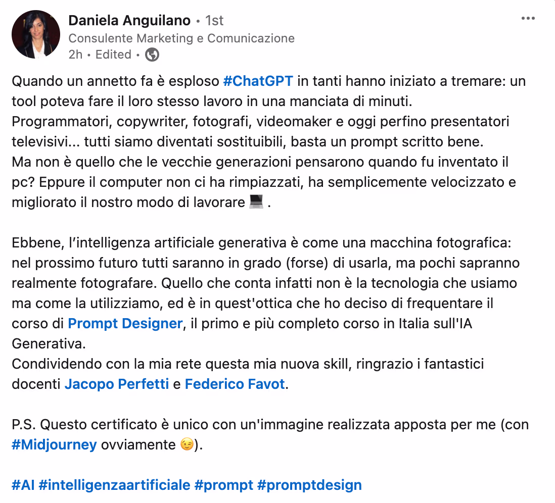 Feedback 110 di uno studente del corso Prompt, Chi Parla?