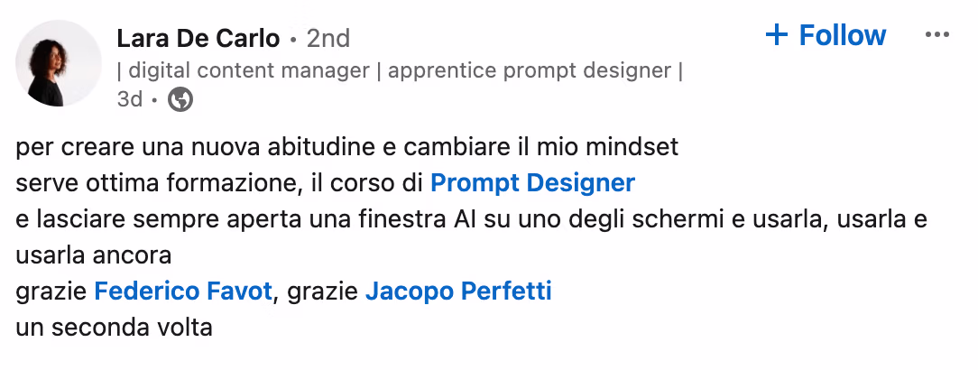 Feedback 107 di uno studente del corso Prompt, Chi Parla?