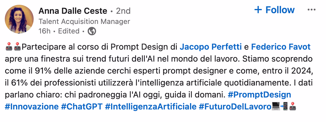 Feedback 106 di uno studente del corso Prompt, Chi Parla?