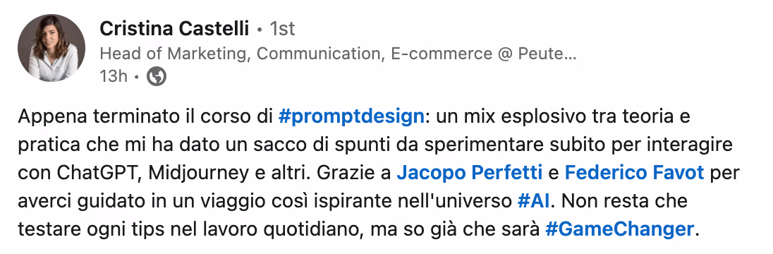 Feedback 105 di uno studente del corso Prompt, Chi Parla?