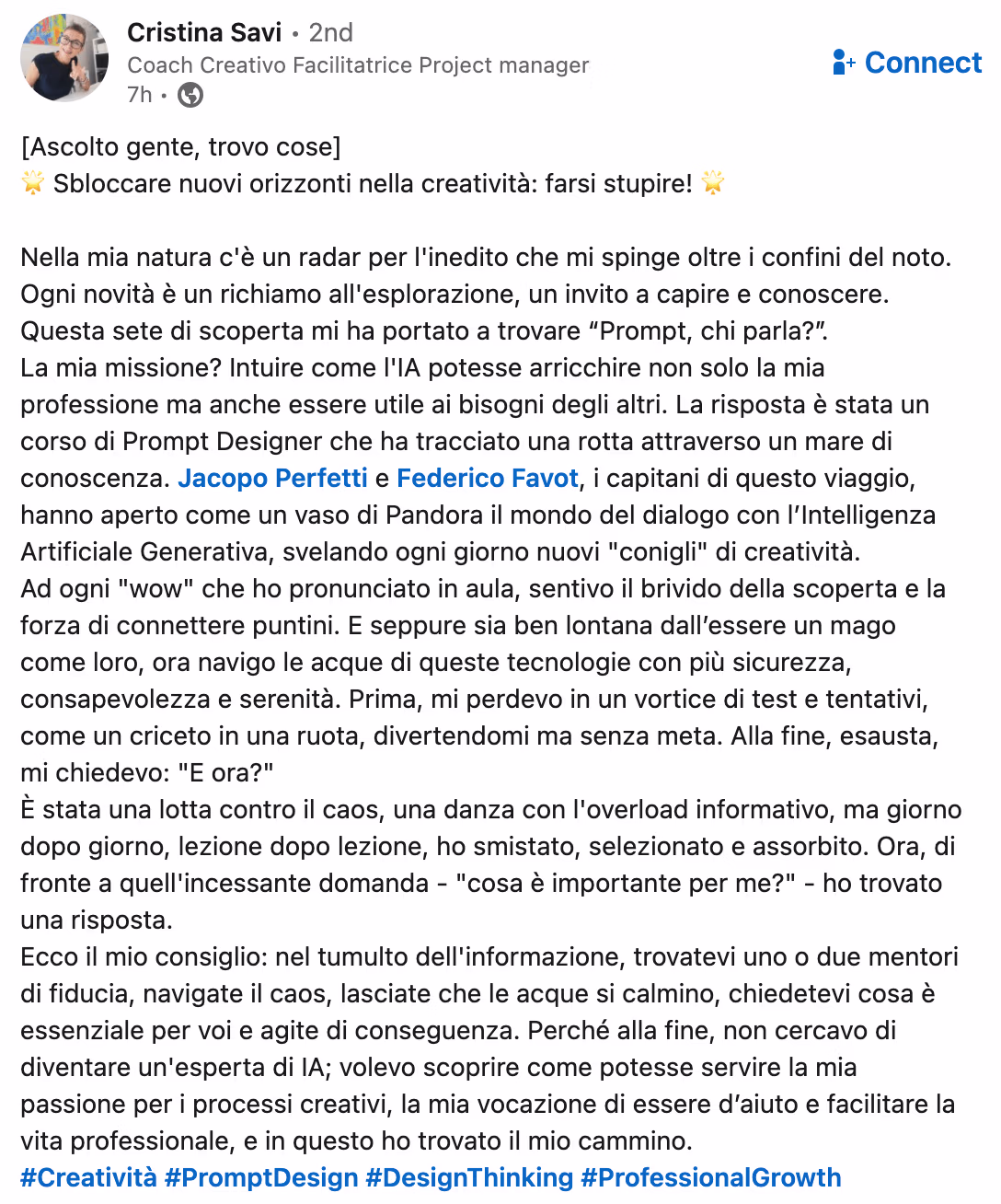 Feedback 101 di uno studente del corso Prompt, Chi Parla?
