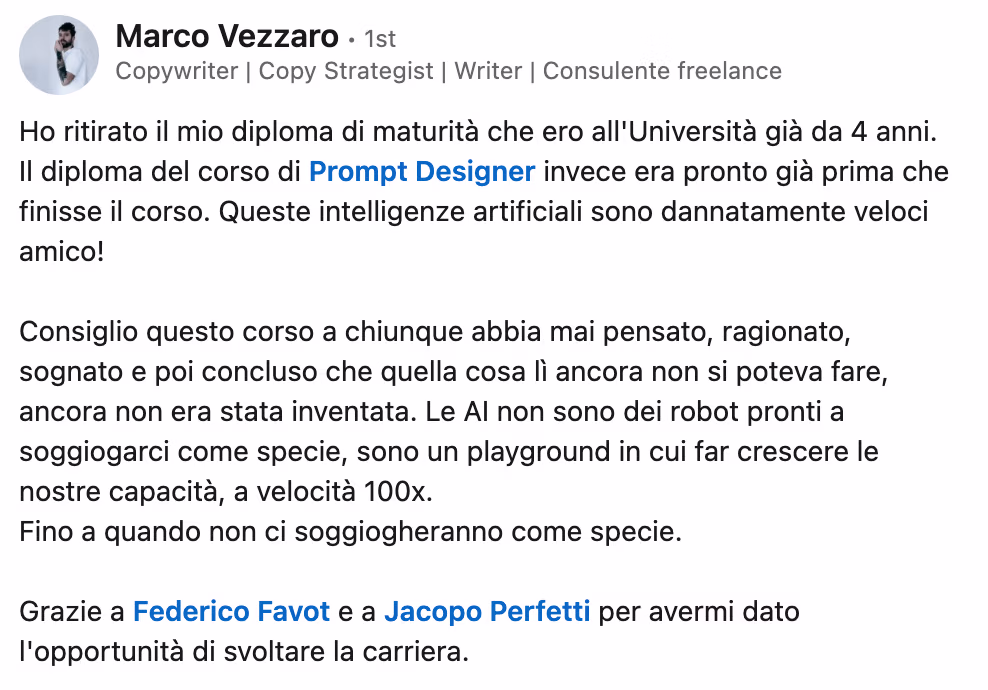 Feedback 165 di uno studente del corso Prompt, Chi Parla?