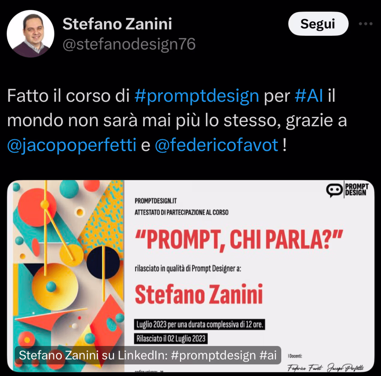 Feedback 100 di uno studente del corso Prompt, Chi Parla?