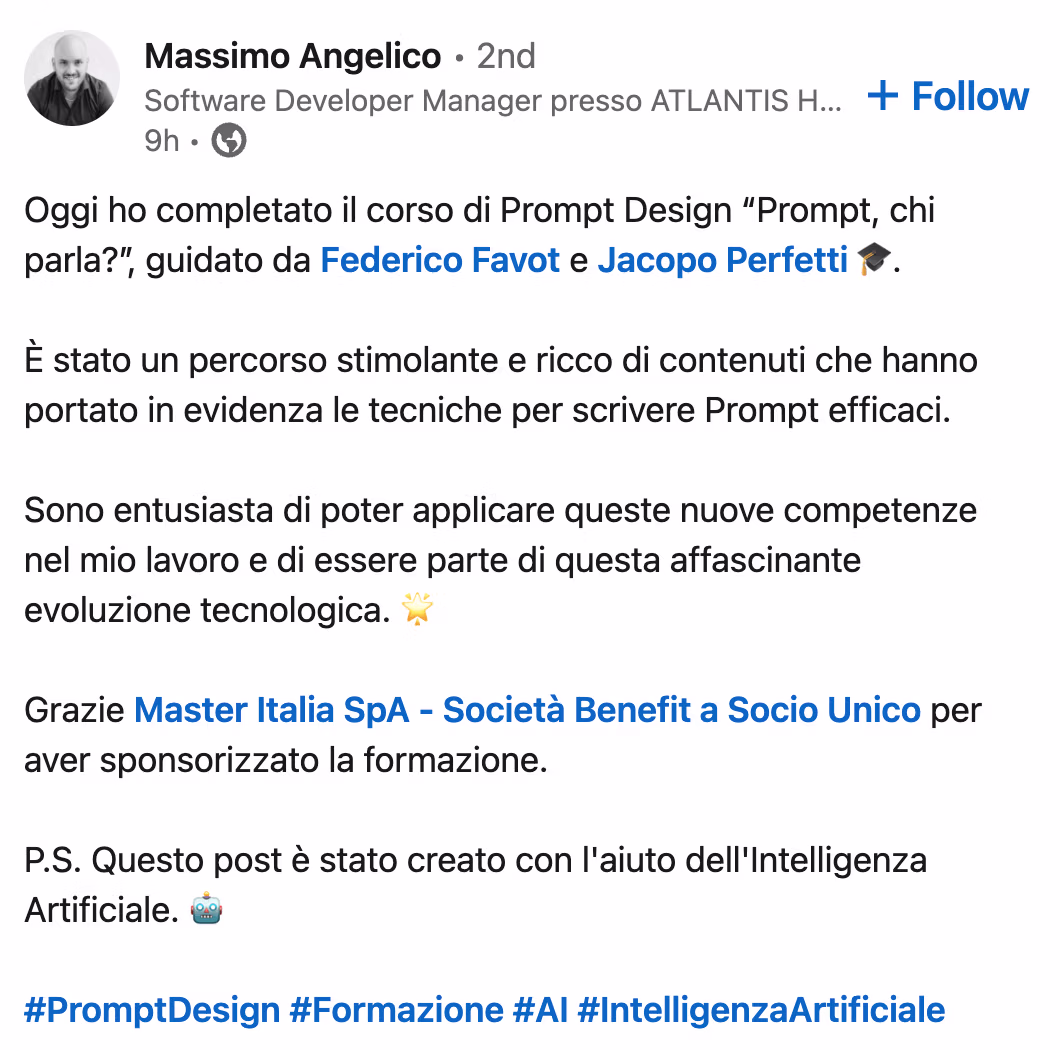 Feedback 99 di uno studente del corso Prompt, Chi Parla?