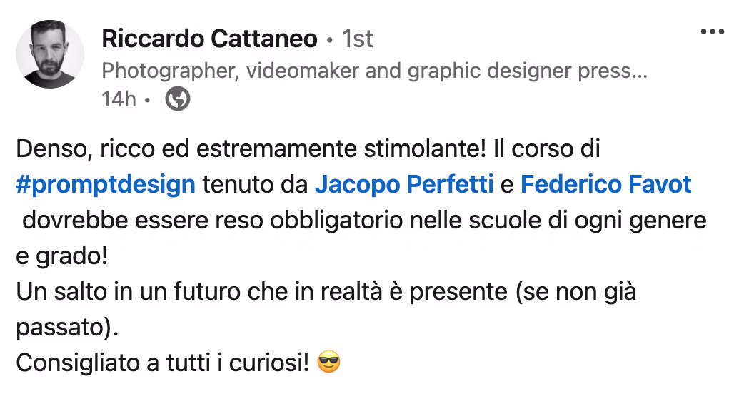 Feedback 97 di uno studente del corso Prompt, Chi Parla?