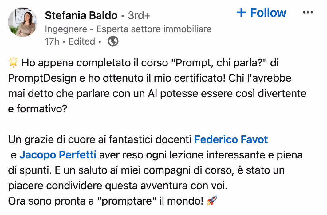 Feedback 96 di uno studente del corso Prompt, Chi Parla?