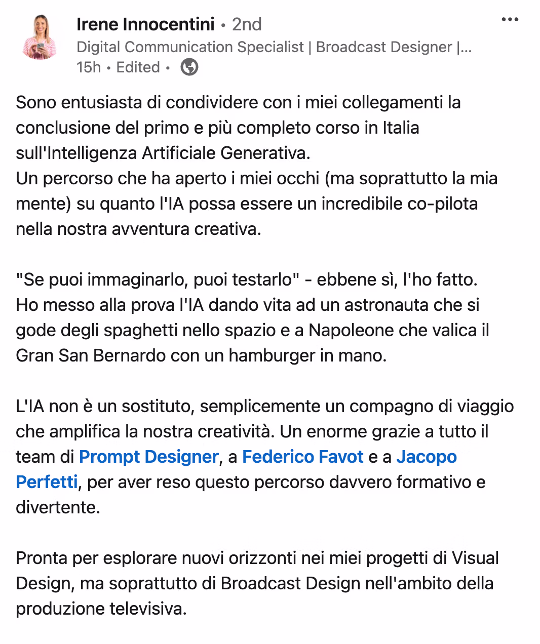 Feedback 94 di uno studente del corso Prompt, Chi Parla?