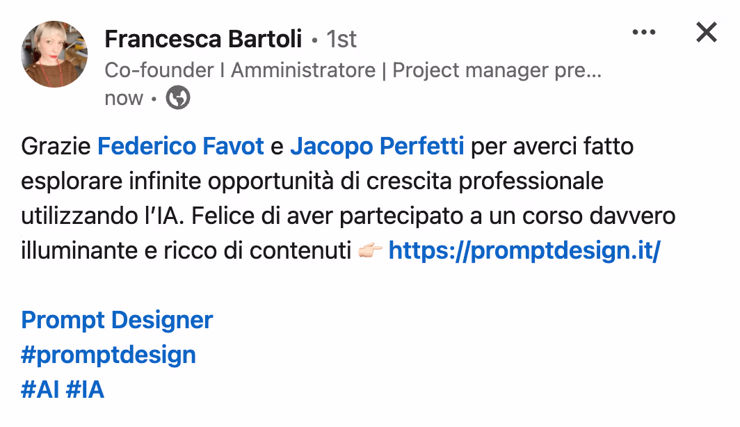 Feedback 93 di uno studente del corso Prompt, Chi Parla?