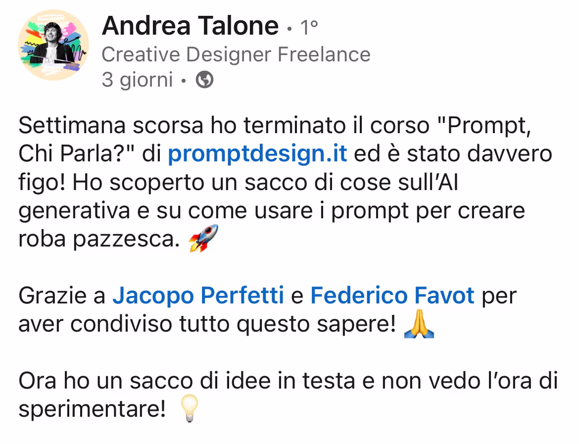 Feedback 92 di uno studente del corso Prompt, Chi Parla?