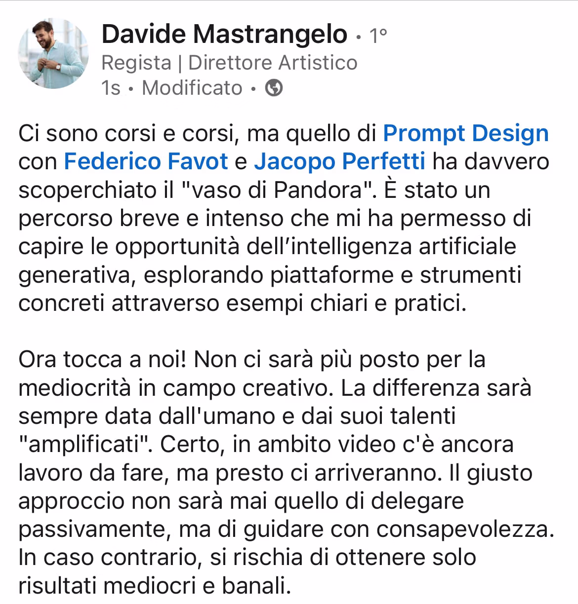 Feedback 91 di uno studente del corso Prompt, Chi Parla?