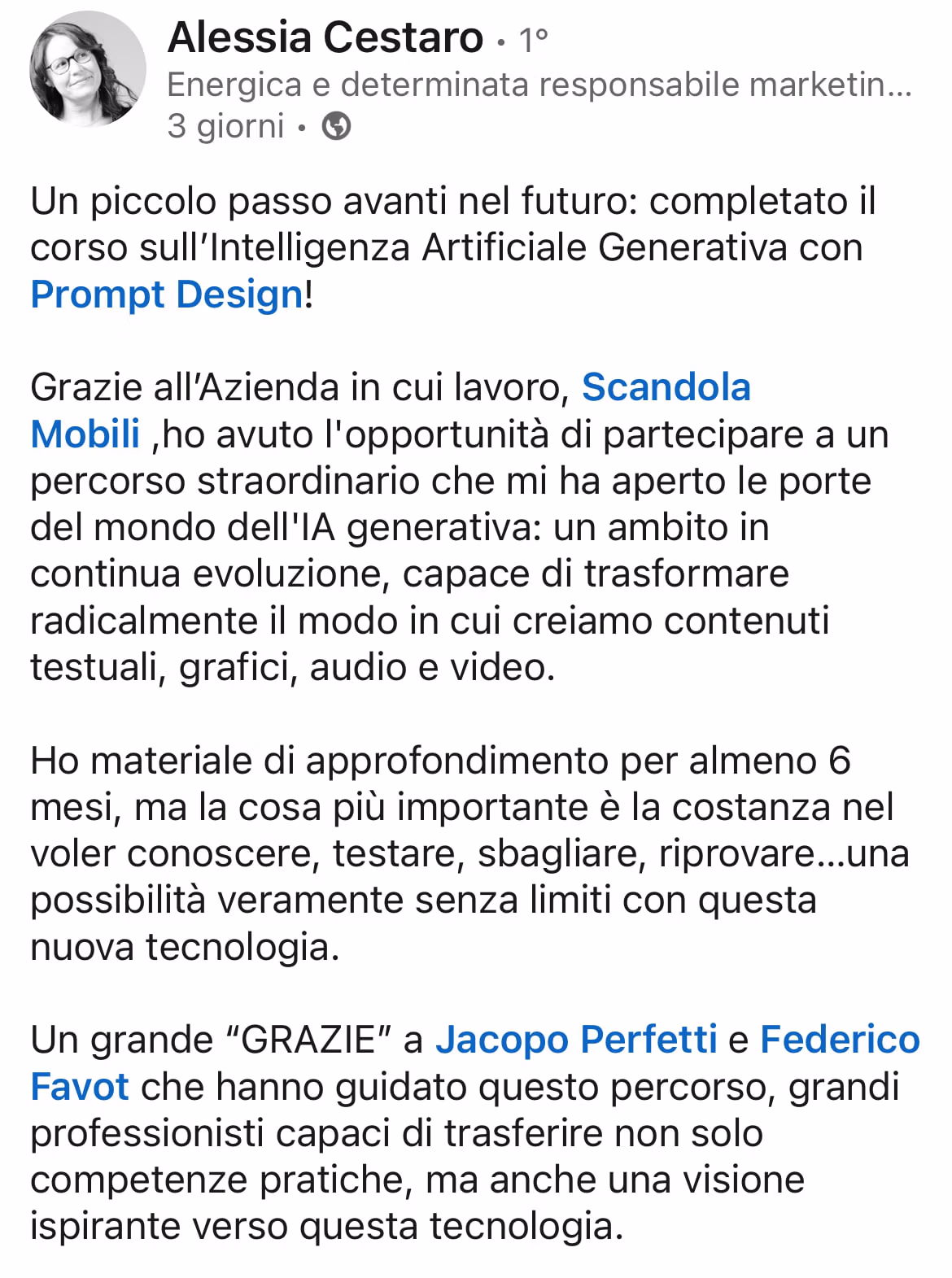 Feedback 90 di uno studente del corso Prompt, Chi Parla?