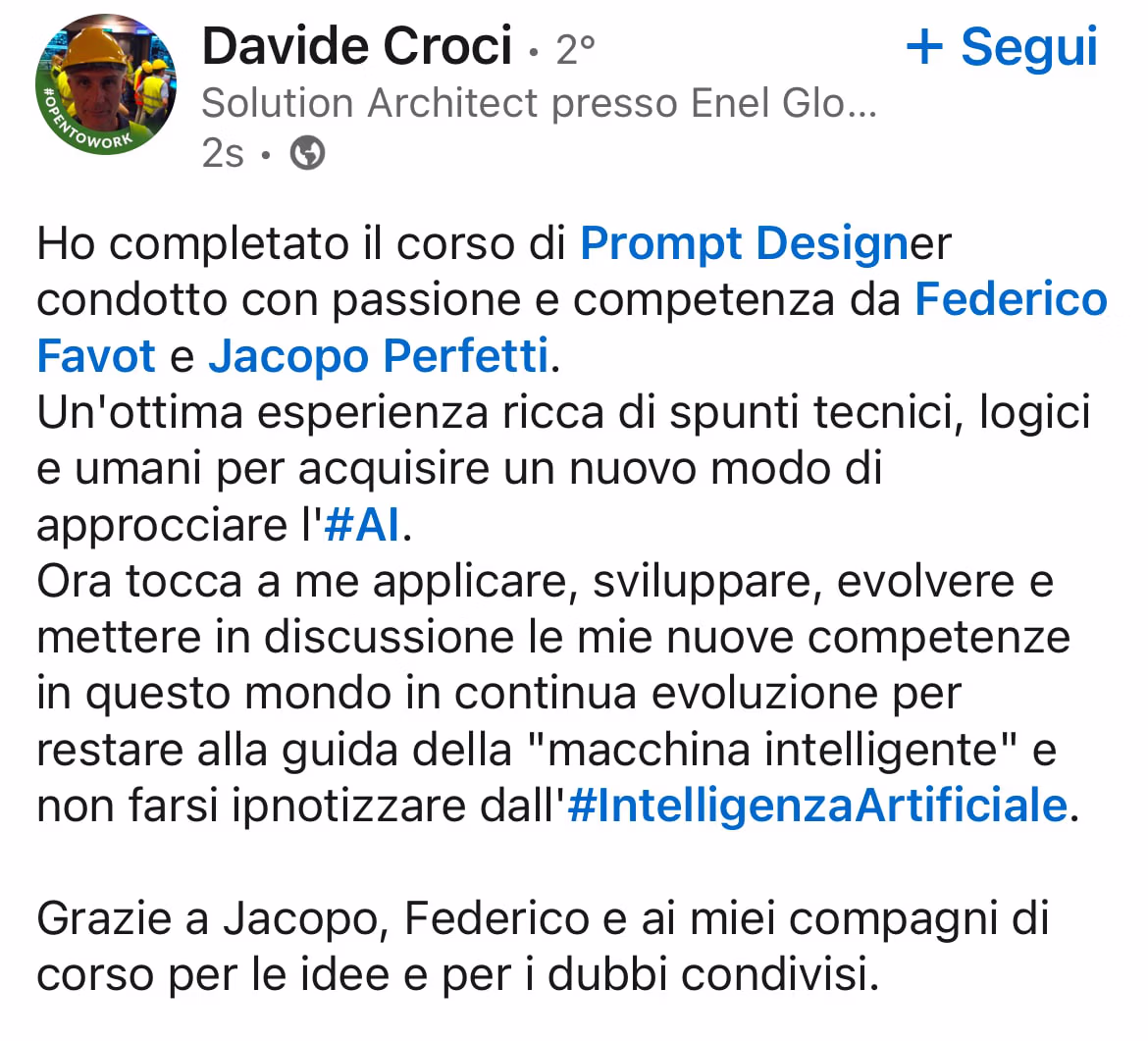 Feedback 87 di uno studente del corso Prompt, Chi Parla?