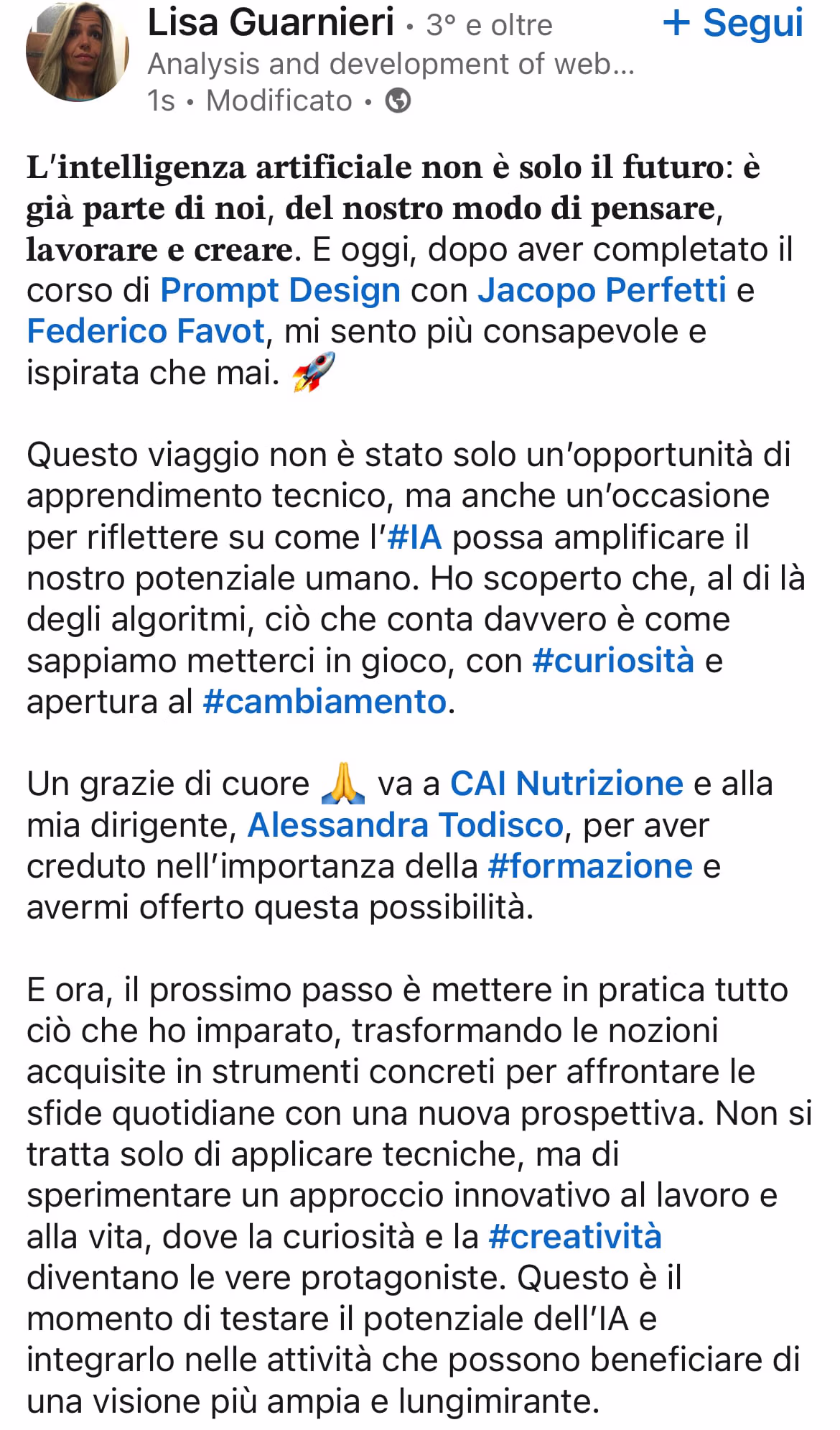 Feedback 86 di uno studente del corso Prompt, Chi Parla?