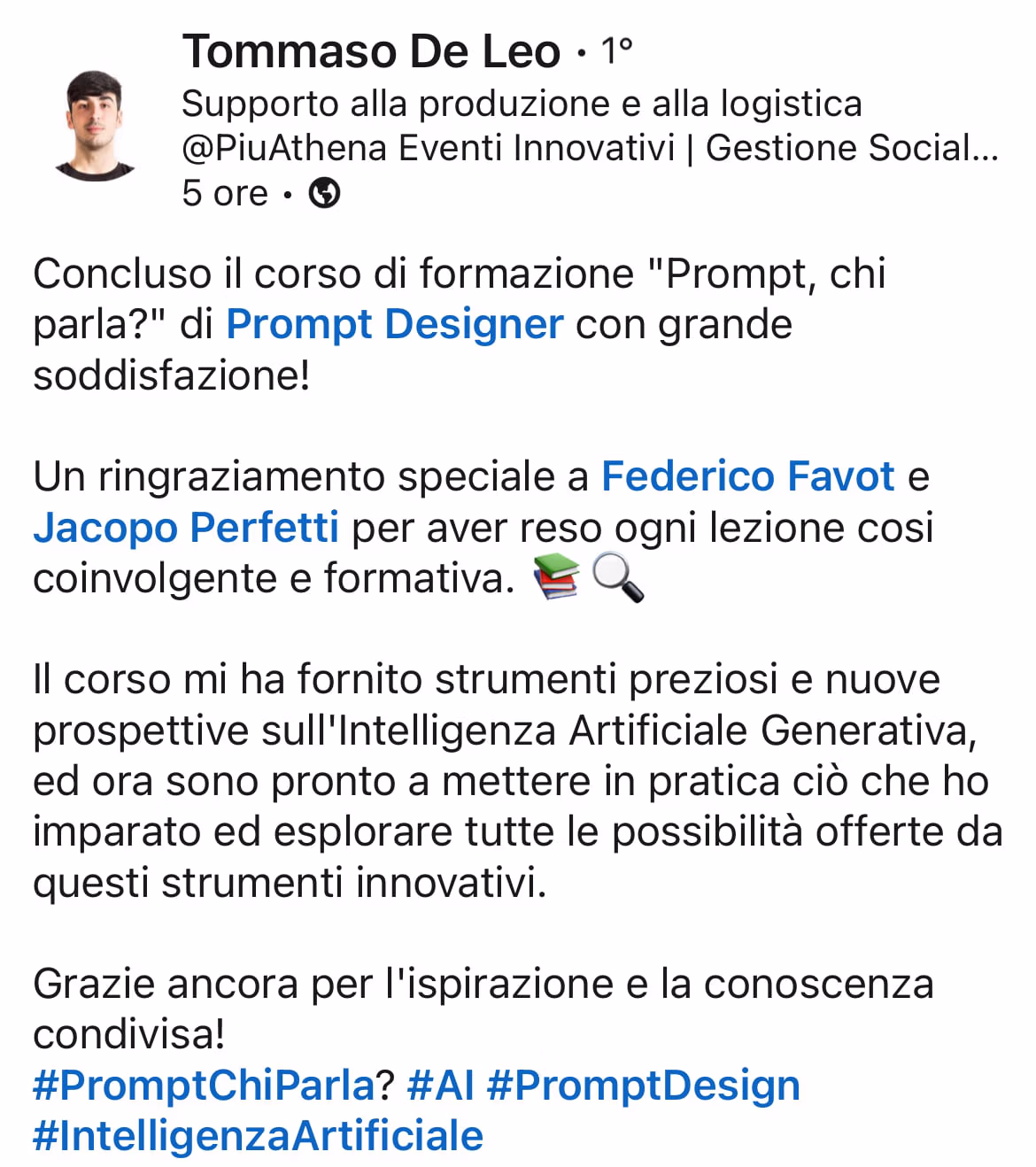 Feedback 84 di uno studente del corso Prompt, Chi Parla?
