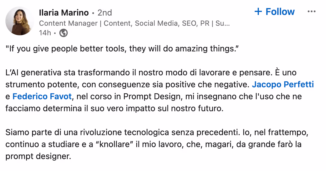 Feedback 83 di uno studente del corso Prompt, Chi Parla?