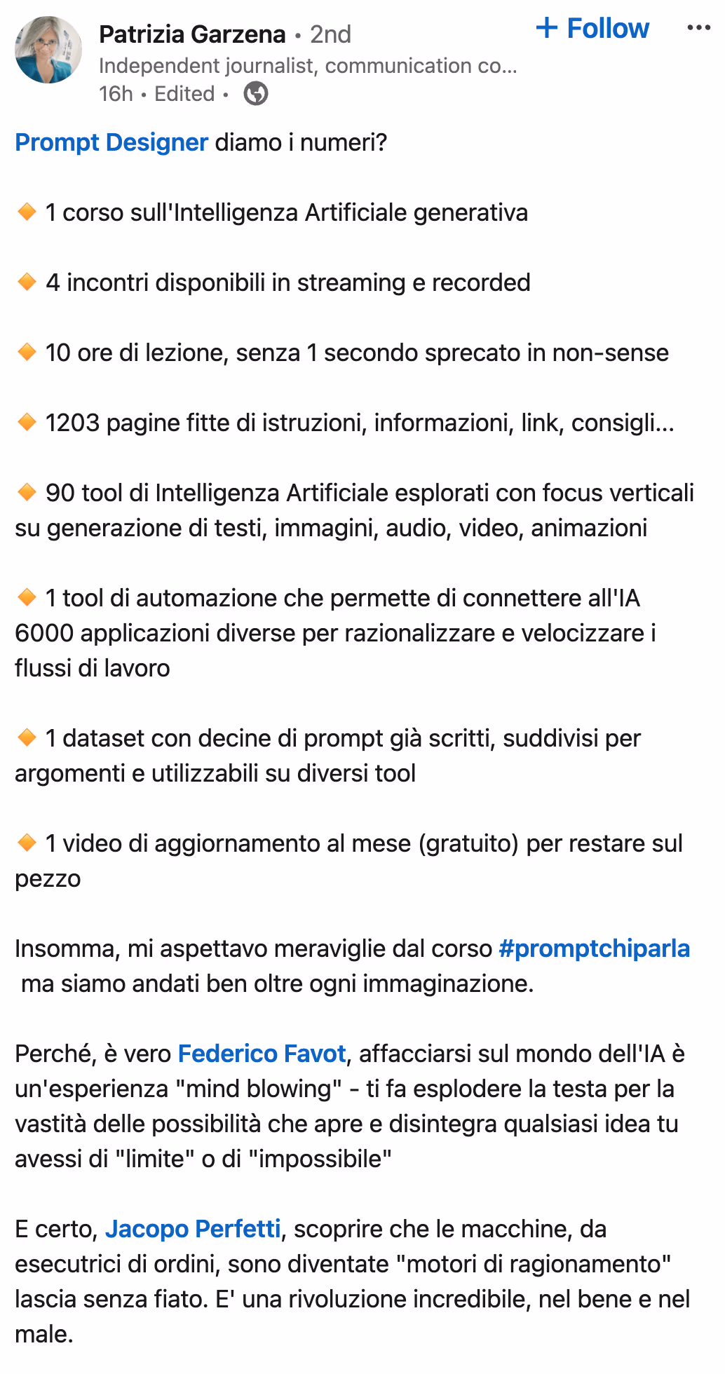 Feedback 82 di uno studente del corso Prompt, Chi Parla?
