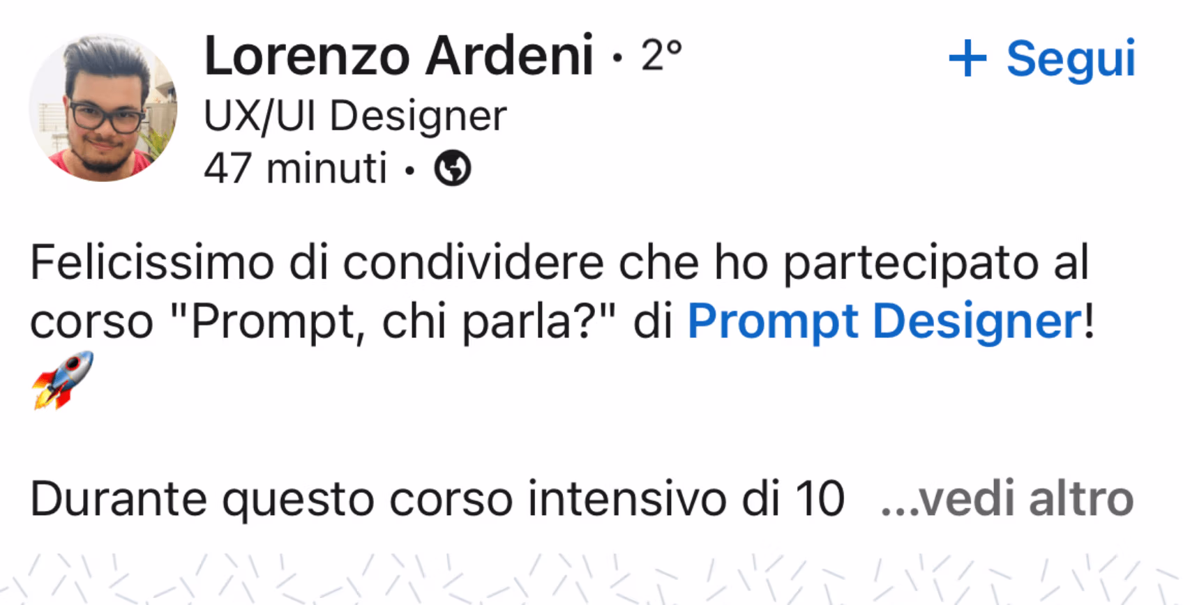 Feedback 81 di uno studente del corso Prompt, Chi Parla?