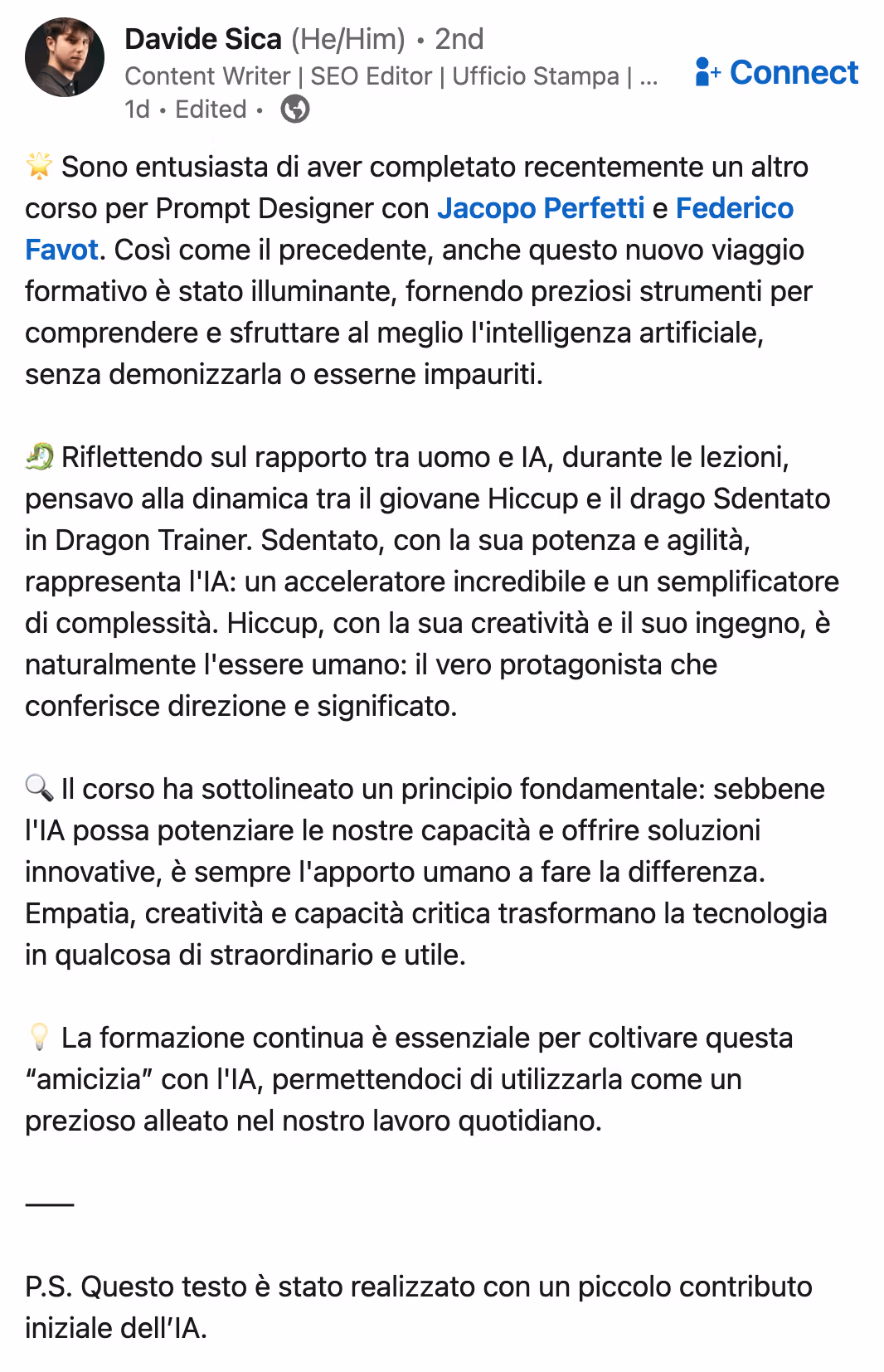 Feedback 79 di uno studente del corso Prompt, Chi Parla?