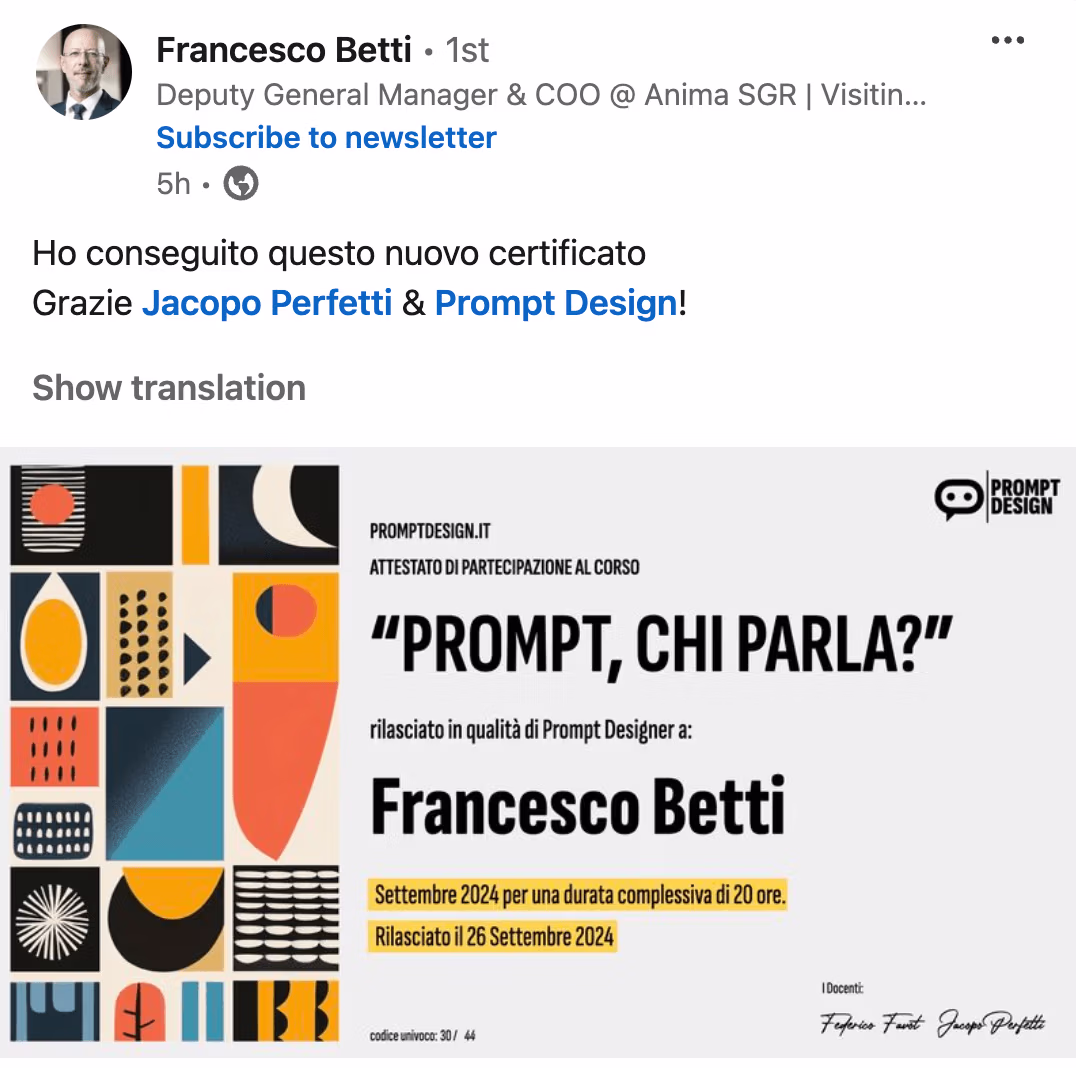 Feedback 75 di uno studente del corso Prompt, Chi Parla?
