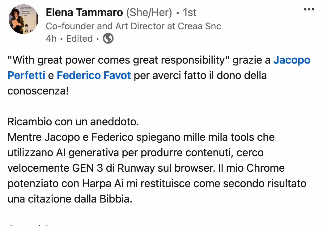 Feedback 74 di uno studente del corso Prompt, Chi Parla?