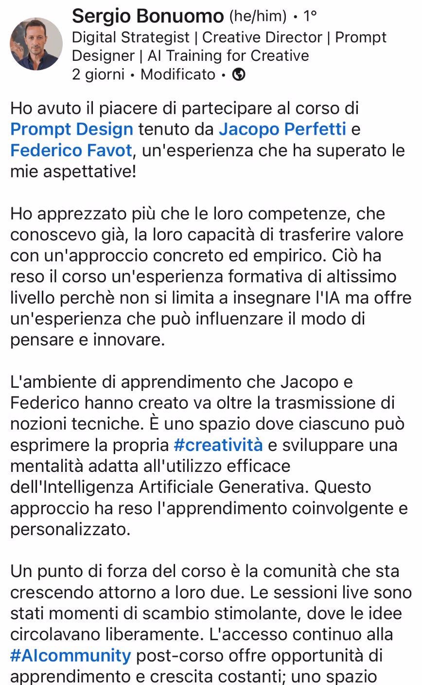 Feedback 73 di uno studente del corso Prompt, Chi Parla?