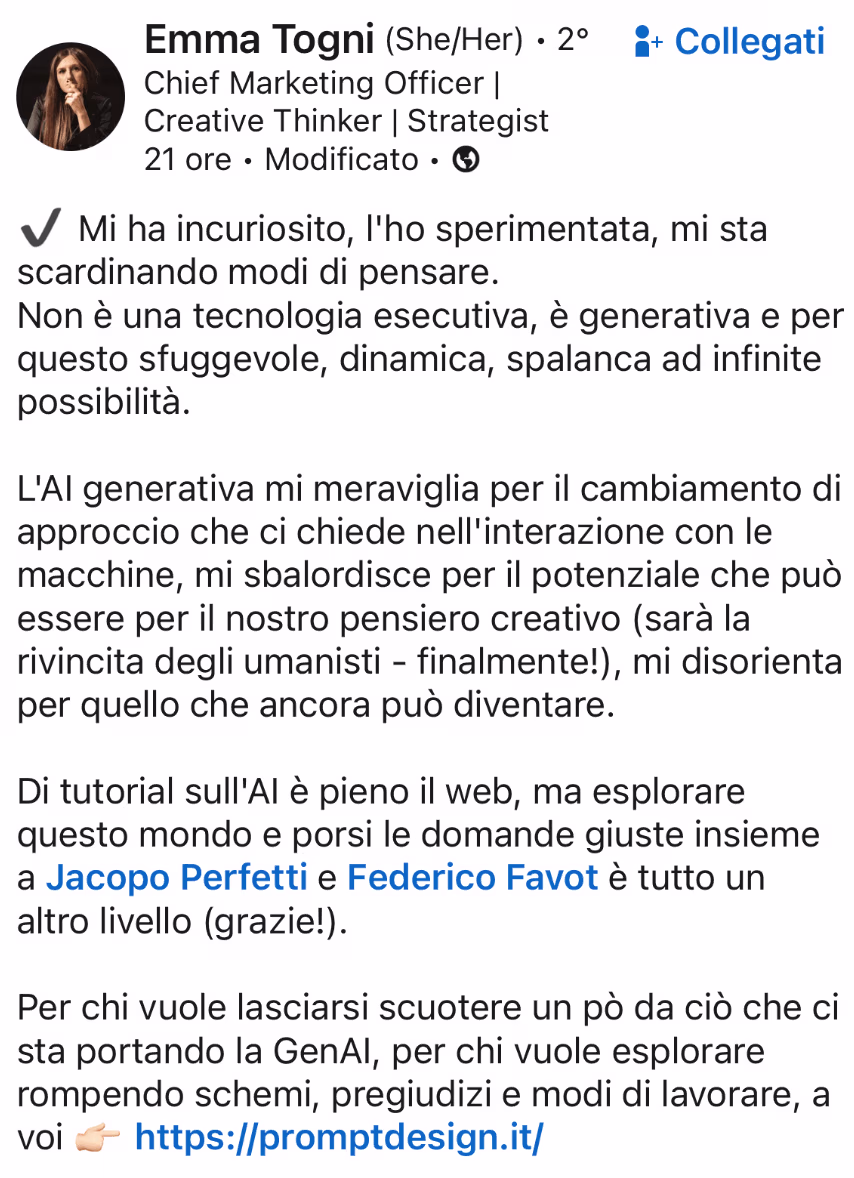 Feedback 72 di uno studente del corso Prompt, Chi Parla?