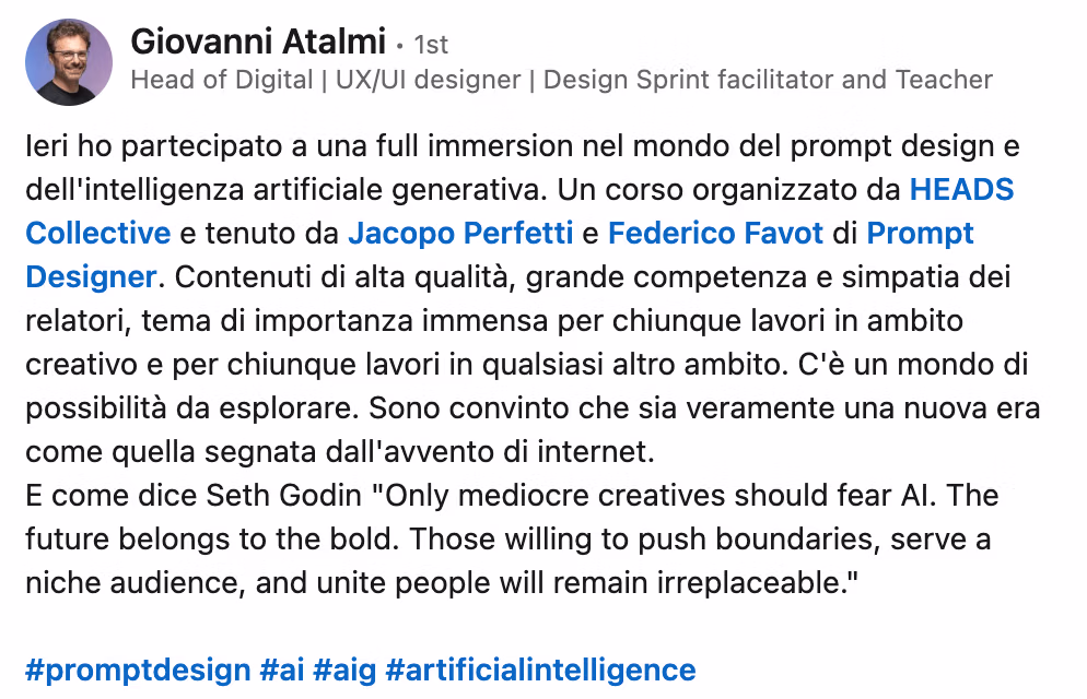 Feedback 168 di uno studente del corso Prompt, Chi Parla?