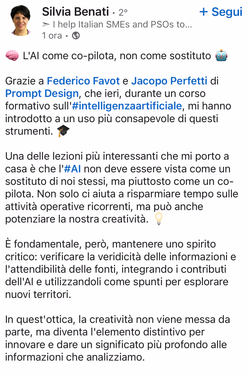 Feedback 70 di uno studente del corso Prompt, Chi Parla?