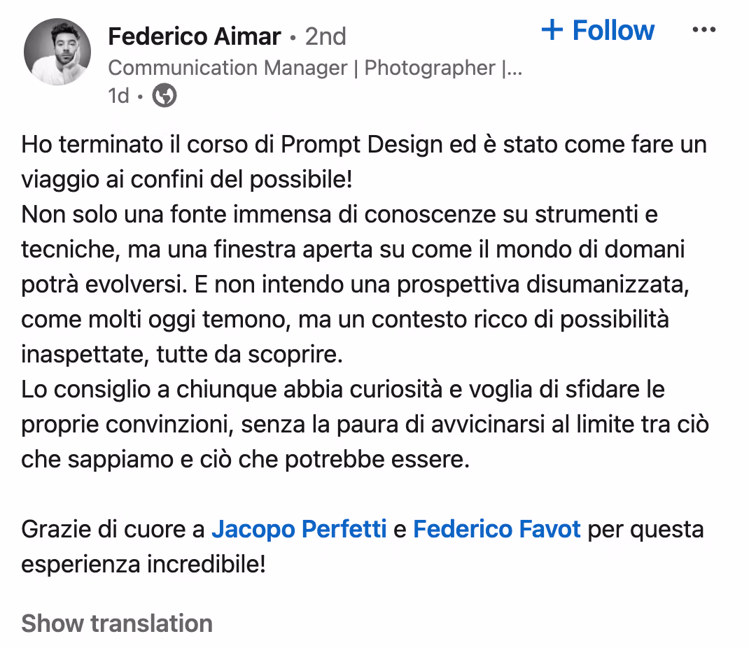 Feedback 69 di uno studente del corso Prompt, Chi Parla?