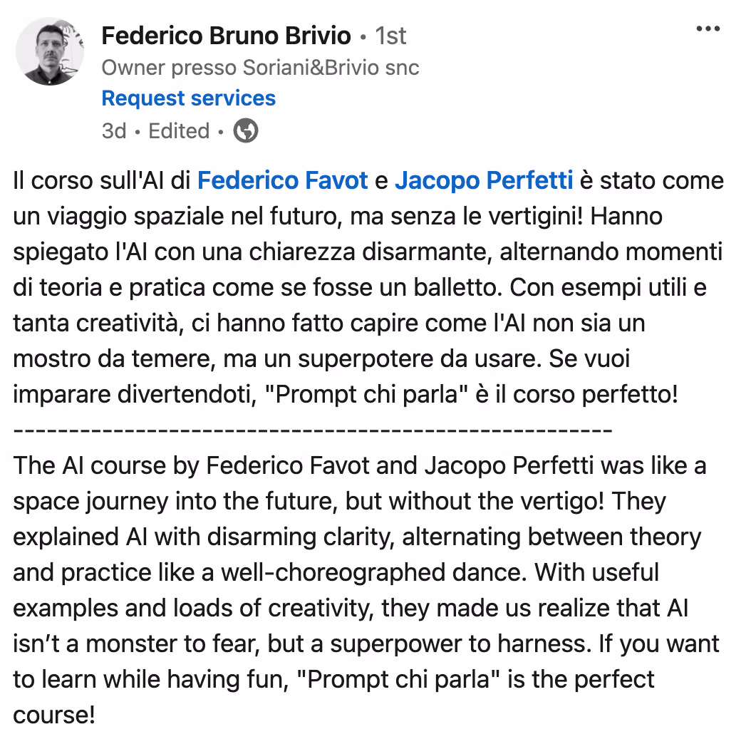 Feedback 68 di uno studente del corso Prompt, Chi Parla?