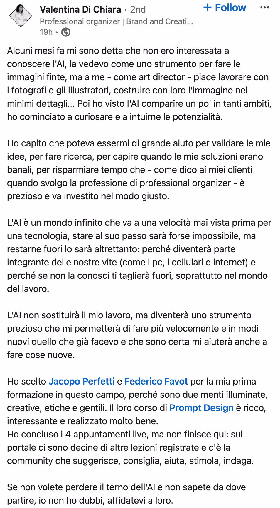 Feedback 65 di uno studente del corso Prompt, Chi Parla?