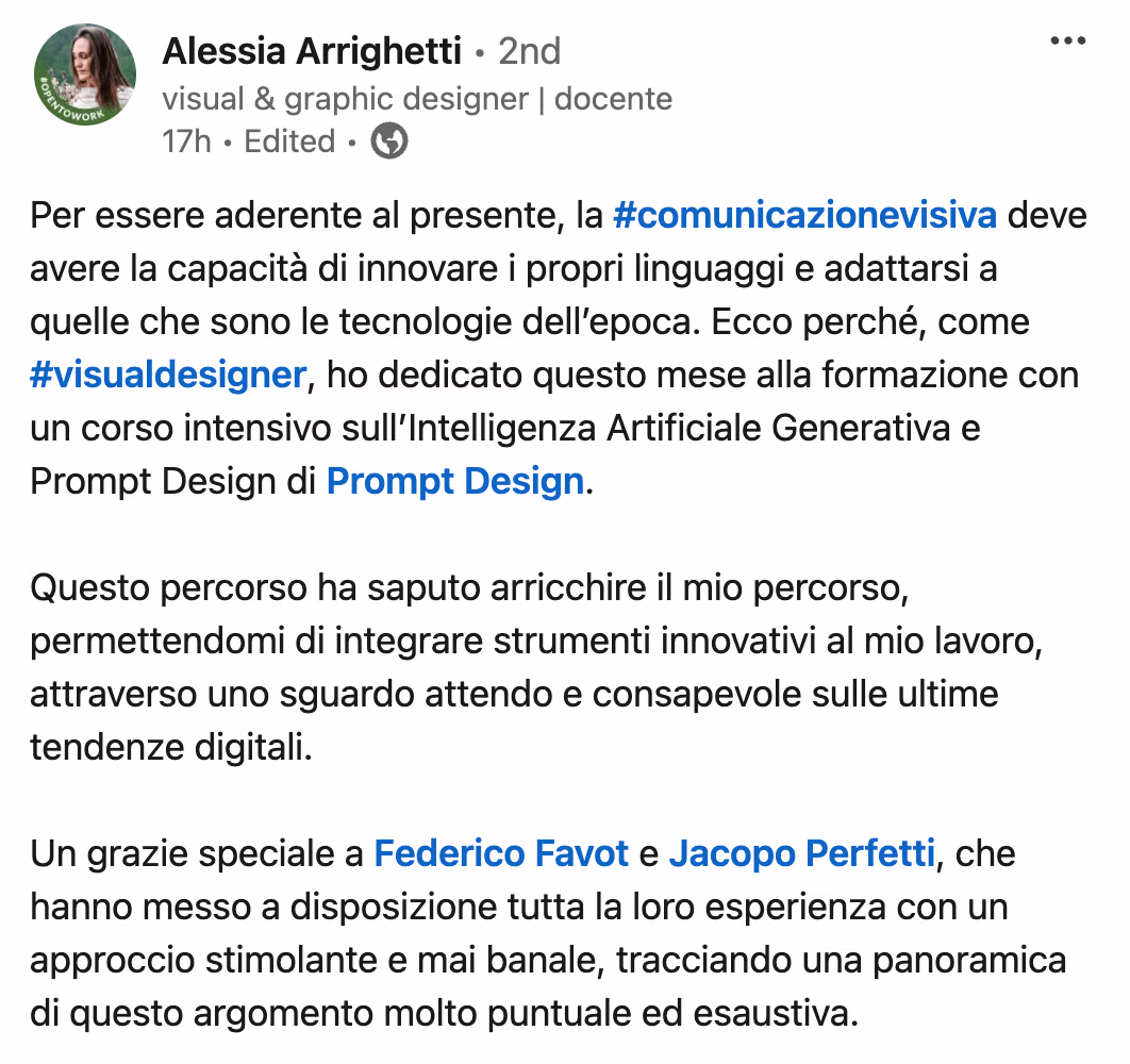 Feedback 64 di uno studente del corso Prompt, Chi Parla?